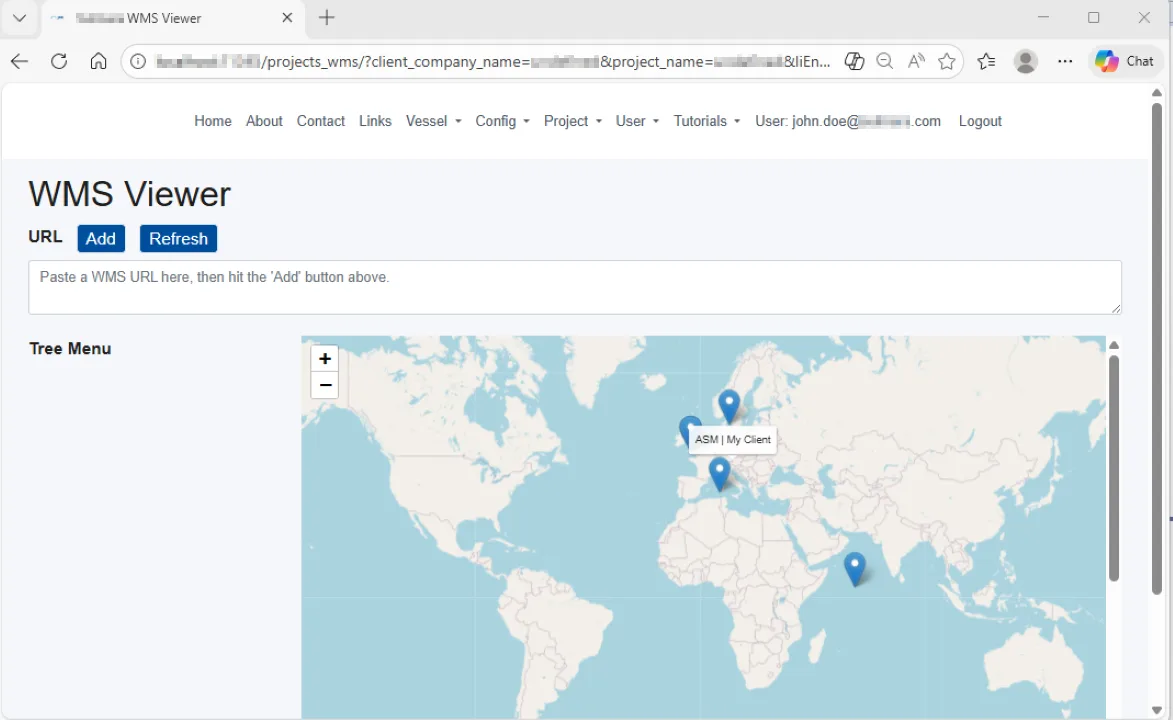 Data Portal - WMS Viewer - providing an overview of the projects accessible to the user.