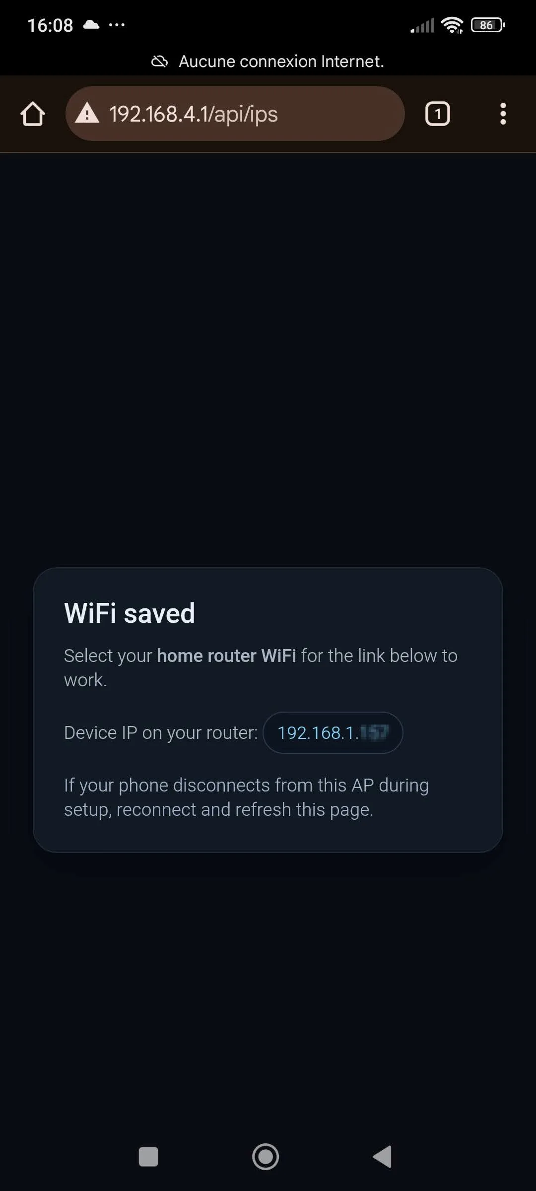 Obtain the IP address assigned to the ESP32 by your home Wi-Fi network illustration